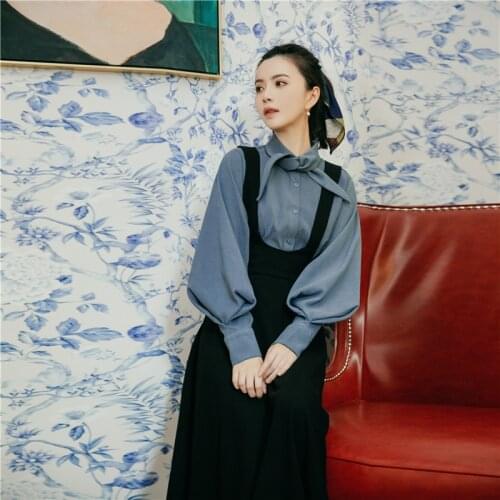 2019 new fashion womens two piece set retro strap French dress autumn and winter two-piece