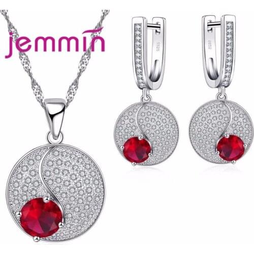 Gorgeous Bridal Jewelry Sets Round Red&White CZ Jewelry S925 Sterling Silver Fashion Jewelry For Women Gilrs