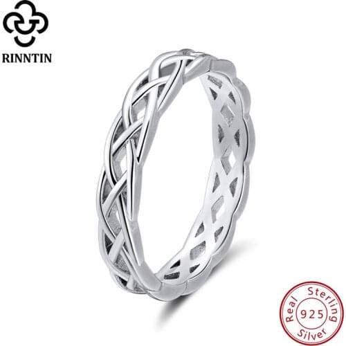 Rinntin 925 Sterling Silver Twisted Design Ring for women Engagement Finger Ring Classic Anniversary Fine Jewelry Gift TSR62