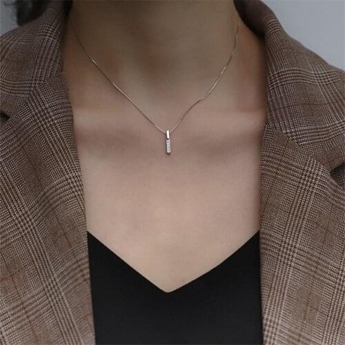 New Arrived 925 Sterling Silver Zircon Rhinestone Strip Shape Pendant Necklaces for Women Hot Wedding Jewelry Accessories Gift