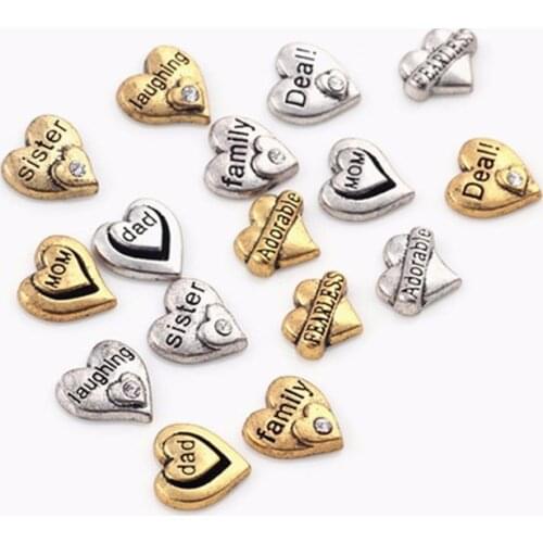 20Pcs/Lot Gold color Mom Fearless Sister Family Dad Alloy Floating Charms Hand-made DIY for Glass Lockets