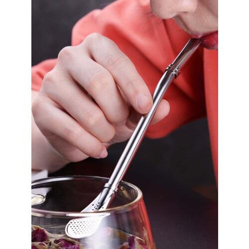 304 stainless steel straw coffee stirring stirrup tea spoon hot drink spoon residue juice flower tea filter Pearl milk tea