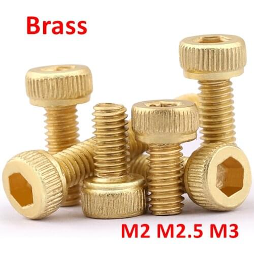 50pcs DIN912 M2 M2.5 M3 Brass Hex Socket Head Cap Screws Knurled Cylinder head Allen Screw Bolts Hex Nuts L=4/5/6/8/10/12/16mm