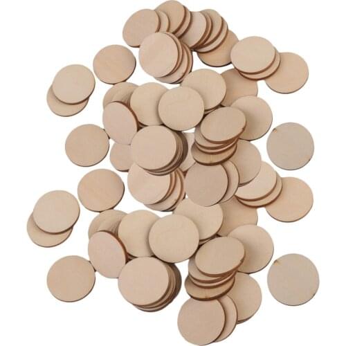 80Pcs Unfinished Wooden Circle Craft Shapes Wood Coasters DIY Decoration Supplies Disc Plaque Tags - 1.18inch / 1.57inch