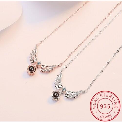 2019 New Drop Shipping 925 Sterling Silver Necklaces Zirconia Angel Wings Necklaces Fine Jewelry Collar Colar de Plata