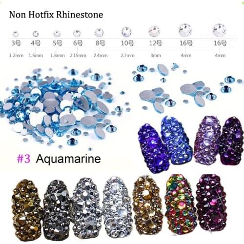 Aquamarine) 1440pcs Crystal Rhinestones Flat Back Loose Diamante Glass Gems Nail Art Crafts SS3-SS16 Crystal Nail Rhinestones