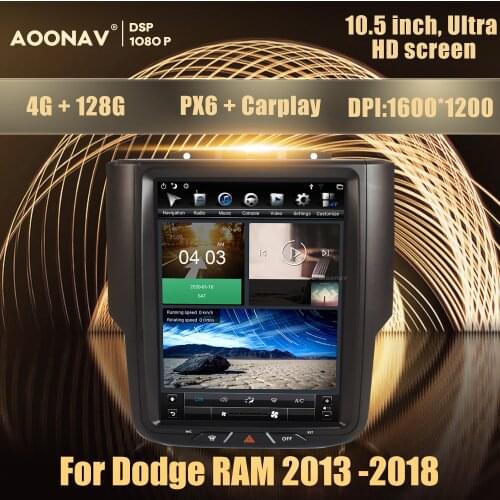 4G+128GB Android For Dodge RAM 1500 2013 -2018 car radio multimedia player Tesla Ultra HD screen 2din head unit