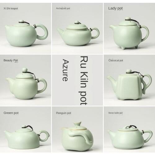 Azure Ru Ware Teapot High-End Authentic Gracked Glaze Ru-Porcelain Little Pot of Vintage Pot Porcelain Kung Fu Tea Set Tea Pot