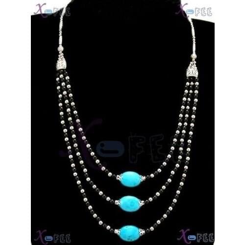 Free shipping 3S Tibetan Jewelry Black Onyx Beads r Flower CAP Tribal Necklace