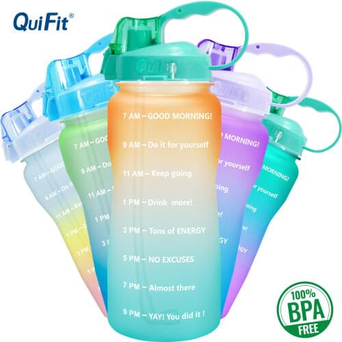 QuiFit 2L 3.8L Gallon Tritan Sports Water Bottle with Straw Big Protein Shaker Drink Bottles Gourd Cup Jug BPA Free GYM Jugs