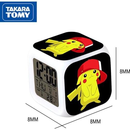 Takara tomy Pokemon pet alarm clock LED digital clock 7-color light-changing luminous childrens desk clock childrens gift
