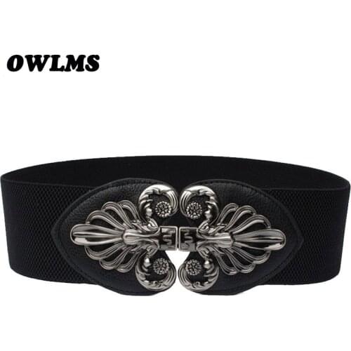 Elastic Cummerbund metal wide design for women luxury cummerbunds Double buckle black waistband waist belt for dress woman gifts