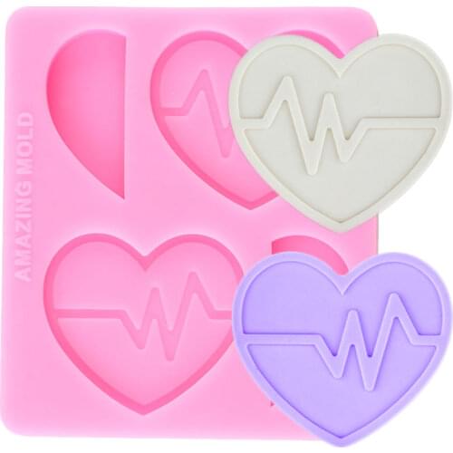 Electrocardiogram Heart Shape Straw Topper Silicone Mold Chocolate Candy Resin Clay Molds Cupcake Fondant Cake Decorating Tools