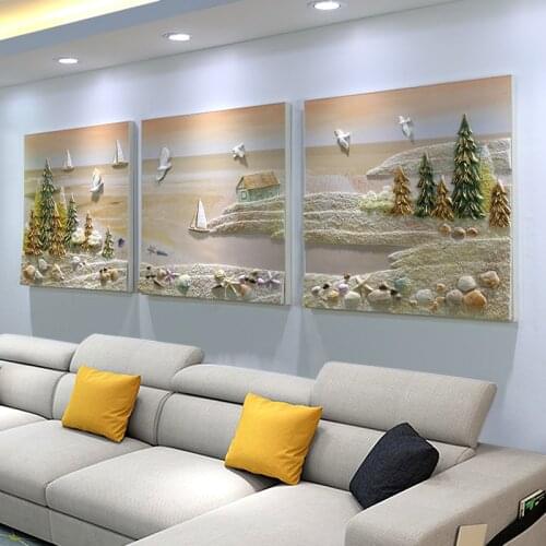 Sofa Background Wall Decoration Painting Modern Minimalist Triple Living Room Paintings Warm Landscape Murals 3D Relief Painting