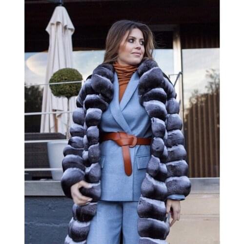 FURSARCAR Top Fashion Genuine Rex Rabbit Fur Elegant Female Natural Rabbits Fur Clothes Thick Warm Winter Women Wrap Coat
