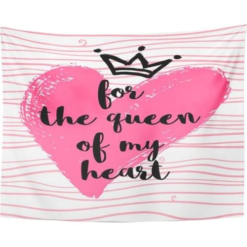 Tapestry Pink Letter with Heart Crown and for The Queen of My Message Valentines Day Creative Tapestries Wall Hanging for Living