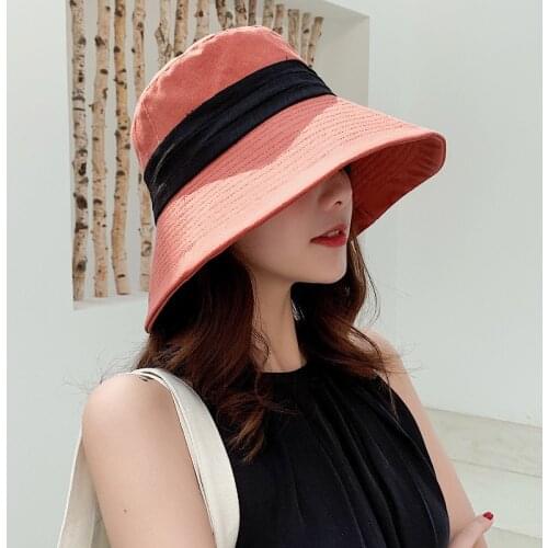 H7623 Women Fisherman Hat Female Summer Sunscreen Wide Eave Bucket Cap Girl Spring Autumn Beach Sunshade Breathable Elegant Caps