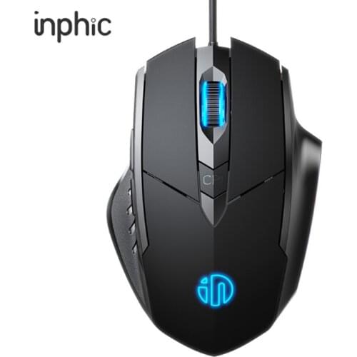 Inphic Gaming Mouse PW1 6 Keys Macro Definition Glowing Mute Mouse 4000DPI Adjustable Optical USB Wired Mice for PC Notebook