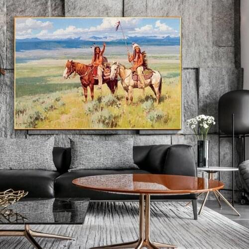 Primitive Man Riding Horse Oil Painting on Canvas Posters and Prints Scandinavian Wall Art Picture for living room Frameless