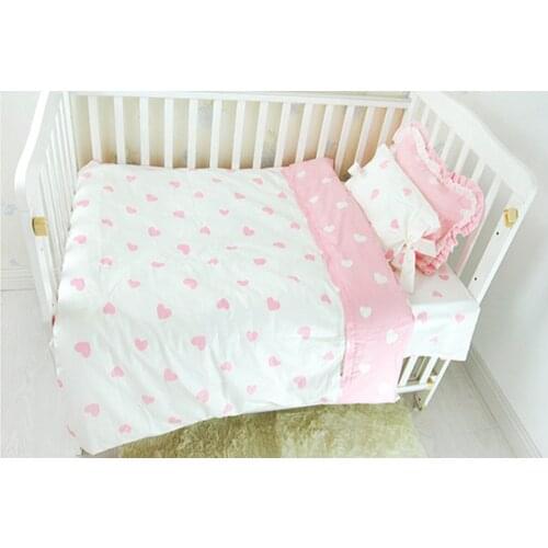 Baby Bedding Sets Cotton Infant Newborn Love Print Kid Bed Linen Crib Duvet Cover Lace Pillowcase Cot Sheets Baby Room Decor