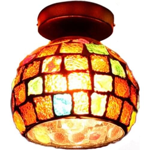 Creative Single Mosaic E27 Ceiling Lamp Retro Industrial Wind Round Glass Ceiling Light For Apartment Restaurant Bar Hotel Cafe