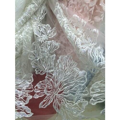 Fashion style SYJ-102948 factory wedding dress french net lace fabric with sequins for women mesh lace fabric