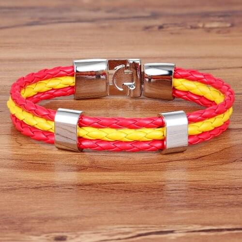 2019 New Fashion Braided Surfer Bandage National Spain Flag Leather Bracelets Trendy Sporty Friendship Bracelets For Men Women