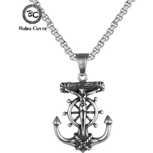 Punk Men stainless steel viking oidn Anchor Necklace norse amulet thor head thor hammer MJOLNIR Pendant Cross Chain Male Jewelry