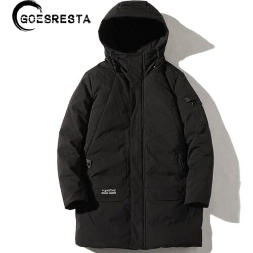 GOESRESTA 2020 Tide Brand Mens Down Jacket 90% White Goose Down Long Thickened Fashion Wild Street Winter Warm Down Jacket Men