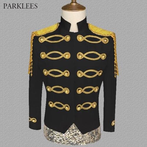 Gold Epaulets Mens Blazer Jacket Stylish Stage Costumes for Singers Mens Steampunk Blazer Men Suit Jacket Cosplay Costume Homme