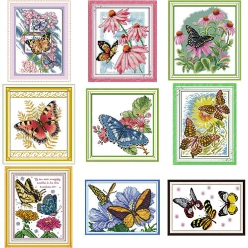 Beautiful Butterfly Series Printed Cross Stitch Kit 14ct 11ct Count Canvas Fabric DIY Animal Flower Embroidery Set Needlework