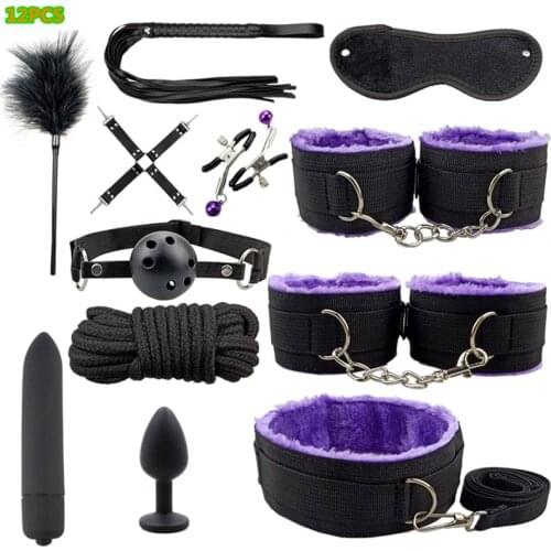 Bdsm Kits Bondage Gear Plush Sex Restraint Set Sex Games Adult Toys Handcuffs Whip Gag Sex Toys for Couples Exotic Accessories