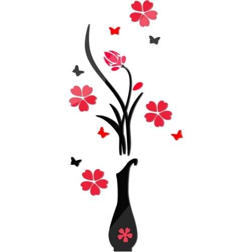 Arcylic 3D Wall Stickers Decal Home Decor Room Decoration Wall Sticker PE Foam 3D Switch Stickers DIY Vase Flower Tree Crystal