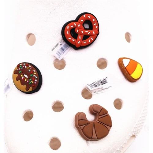 Novelty 1pcs Shoe Charms Croissant Donut Sausage Shoe Accessories Buckle Decorations fit Croc Wristband JIBZ Kids X-mas Gifts
