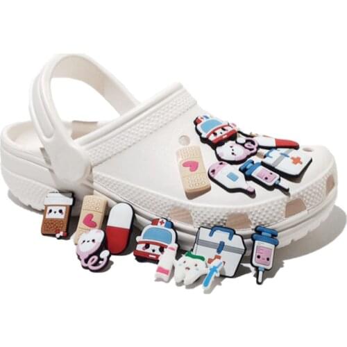 7-10pcs/set Dinosaur PVC Shoe Charms Medical Decorations UFO Astronaut Spaceship Accessories Fruit Avocado Ornaments Kids Gift