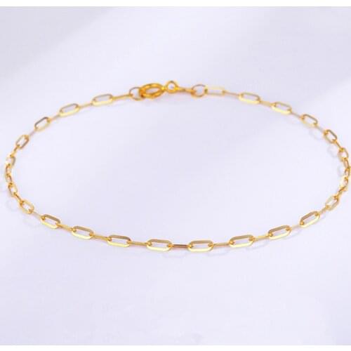 RINYIN Fine Jewelry Ankle Bracelets 9"-11" (23-28cm) 100% 18K Yellow Gold Anklets Shine Oblong Rectangle Link Chain Dropshipping