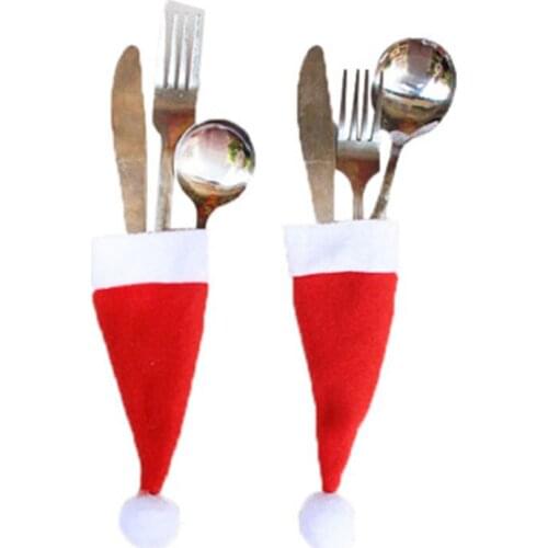 Christmas Decor Tableware Holder Decorative Knife Fork Holder 6x15cm Christmas Hat Tableware Pocket