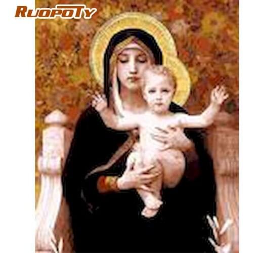 RUOPOTY 60x75cm Frame Painting By Numbers Kits Goddess And Kids Figure Picture By Number HandPainted Home Decor Acrylic Paint