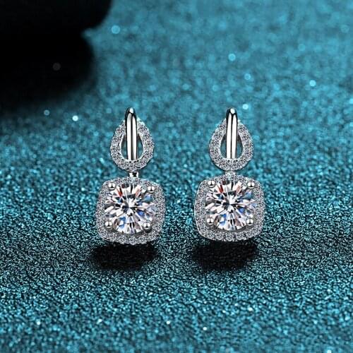 Silver Total 1.6 Carat Excellent Cut Diamond Test Passed D Color Good Clarity Moissanite Square Arrow Drop Earrings Teen Girls