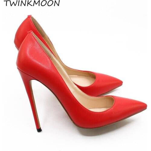 8/10/12cm Stiletto Women Heels Sexy Pumps Pointed Ladies Shoes Top Quality High Heels Beige Bottom Big Size 46