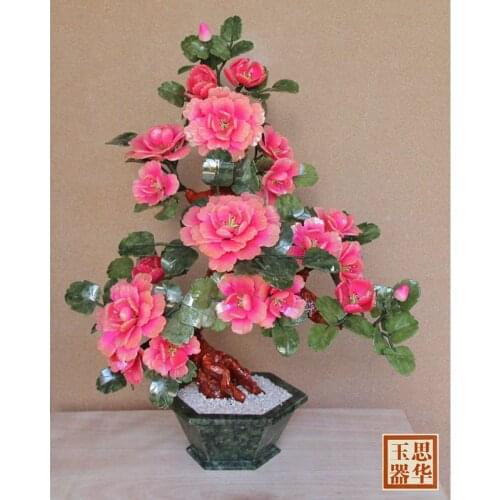 Natural jade ornaments 18 peony jade pot Home Furnishing Decor features crafts gifts