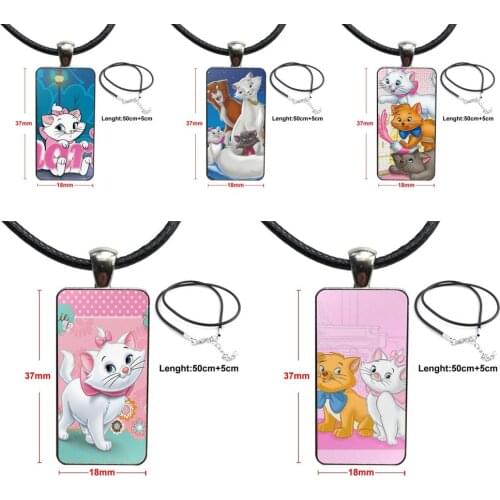The Cartoon Aristocats Jewelry With Steel Plated Glass Cabochon Choker Long Pendant Rectangle Necklace For Women Jewellery