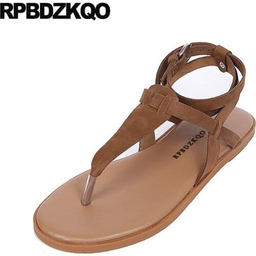 Rivet Beach Summer 2018 Strap Up Holiday T Shoes Sandals Leisure Fashion Bohemia Style Flat Brown Designer Thong Stud Women