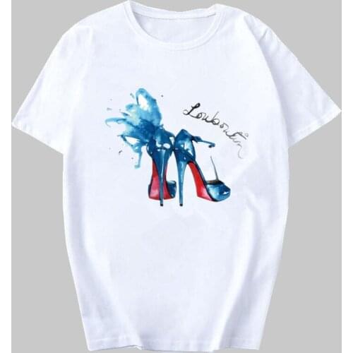 2020 Womens T-shirt Watercolor High Heels Shoes Print Top Female Tshirt 90s Punk Hipster Streetwear Harajuku Lady Short Clothes