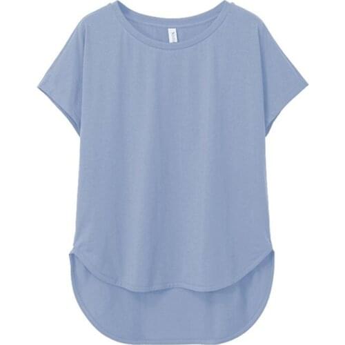 Women Summer Short Sleeve T-Shirt Casual Pure Color Hi-Lo Female O-neck T-Shirt Tops S-4XL