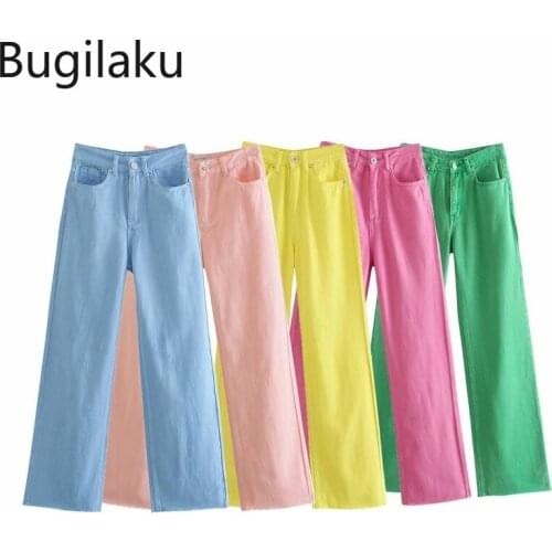 Bugilaku New Arrival High Waist Jeans Women Solid Color Casual Denim Pants Straight Loose Fashion Chic Streetwear Pantalones