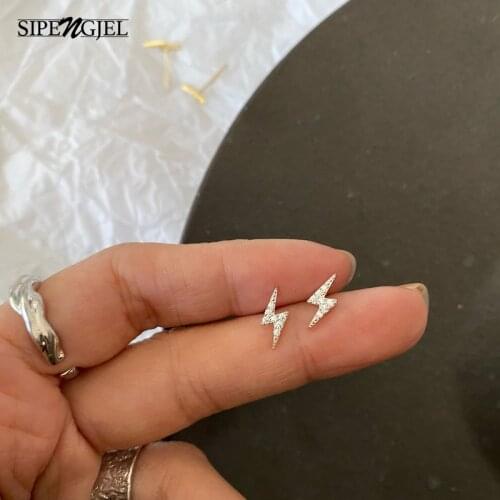 SIPENGJEL Simple Lightning Stud Earrings Gold And Silver Color Piercing Earrings For Women Student Girlfriend Jewelry 2021