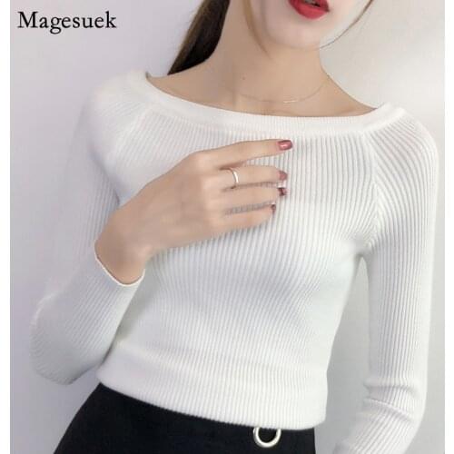 Women Sweaters And Women Pullovers 2021 Autumn Winter Pull Knitted Sweater Slash Neck Long Sleeve Jumper Women Sweaters 5223 50