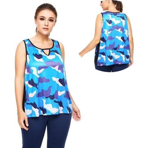 Summer Plus Size Camouflage Yoga Vest Women Quick Dry Breathable Sleeveless Sports Fitness Vests Female Loose Running Tops