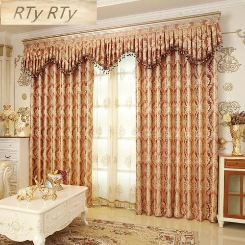 Golden/Coffee/Blue)European Jacquard Floral Luxury Curtains for Living Room Window Curtains for Bedroom Luxury Chinese Curtains